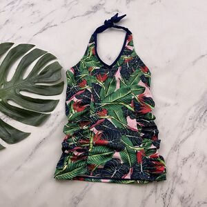 Lime Ricki Womens Tankini Swim Top Size XS Blue Green Tropical Floral Halter